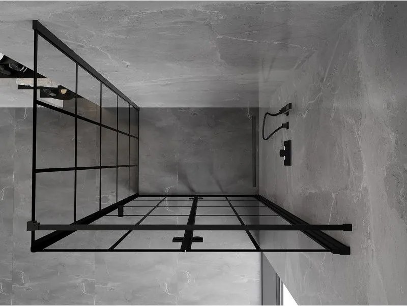 Mexen Mist-F T, 1-krídlový skladací sprchový kút pravý 110 x 120 cm, číre sklo-čierna mriežka, 8A6T-110-120-70-77-P