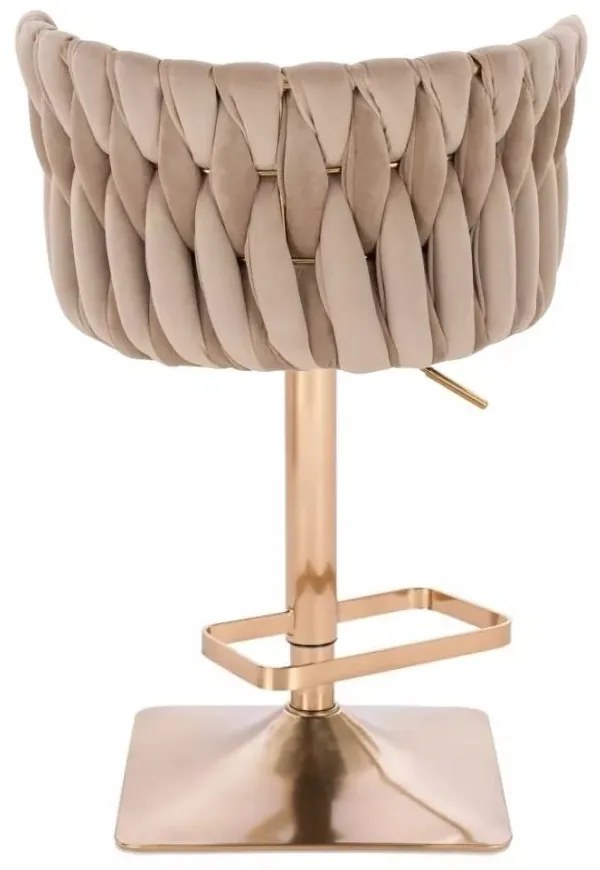 LuxuryForm DESIGN Barová stolička LYON VELUR na zlatej hranatej podstave - latte