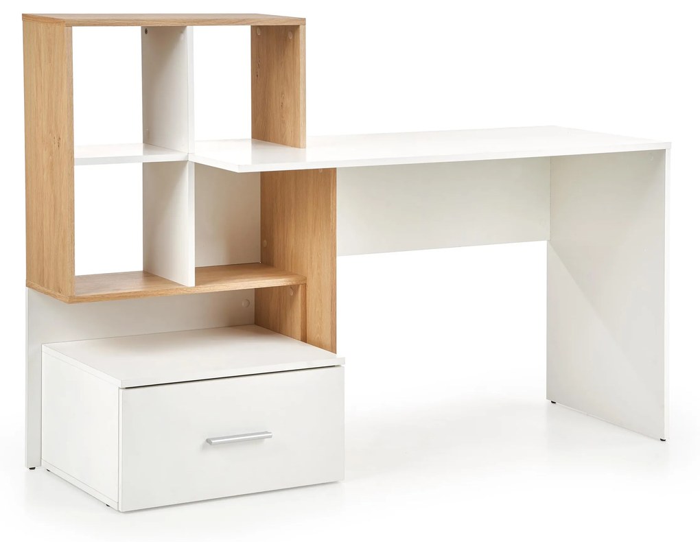 Písací stôl MULTI s policami a zásuvkou - biely / dub zlatý