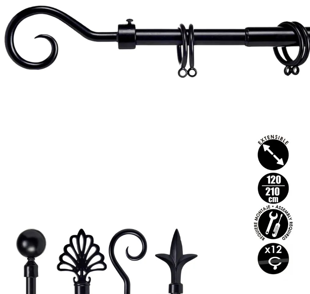 Čierna kovová garniža VALANCE LOOP 120-210 cm