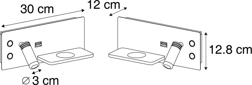 Sada 2 béžových nástenných svietidiel vrátane LED s USB a indukčnou nabíjačkou - Riza