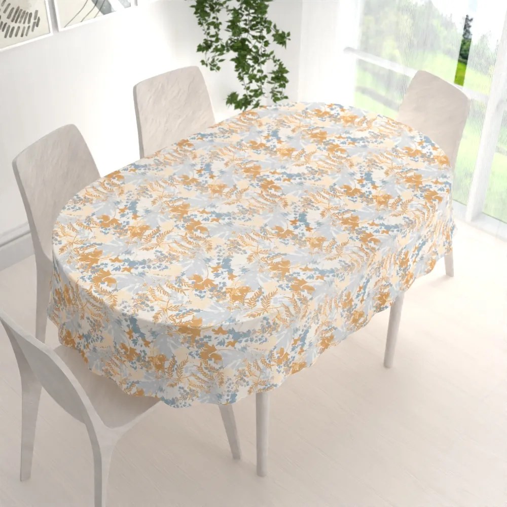 Biante Zamatový oválny obrus Tamara TMR-043 Hnedo-modré designové rastliny 50x100 cm