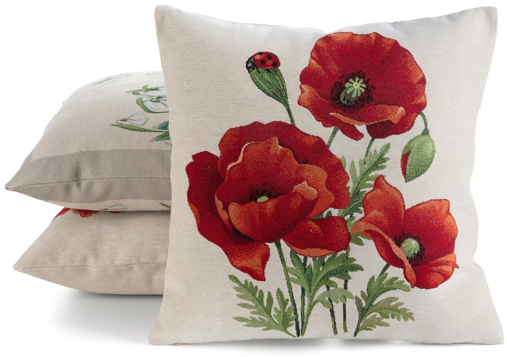 GOBELÍNOVÁ DEKORAČNÁ OBLIEČKA NA VANKÚŠ PAPAVER 45X45 CM KVETY