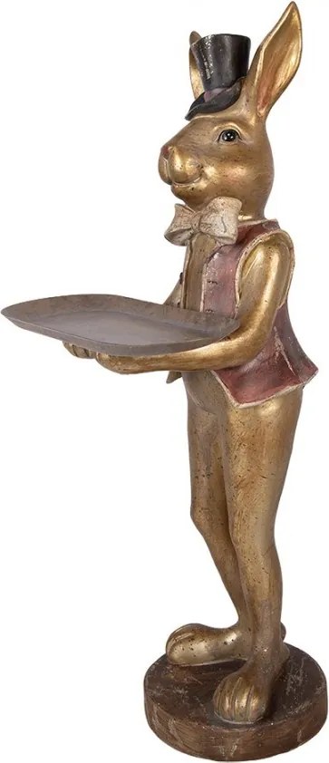 Zlatá antik dekorácia králik s podnosom - 19*15*52 cm