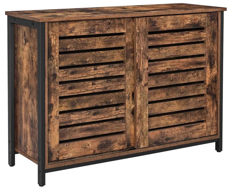 Komoda FIRA s posuvnými dvierkami, hnedá/čierna