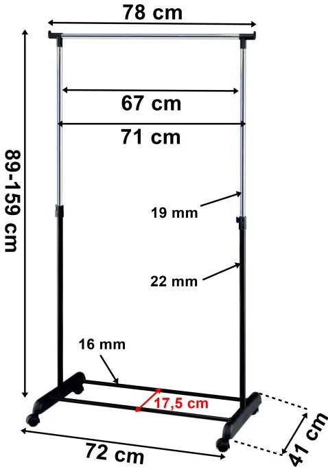 Vešiakový stojan na kolieskach IDA čierny