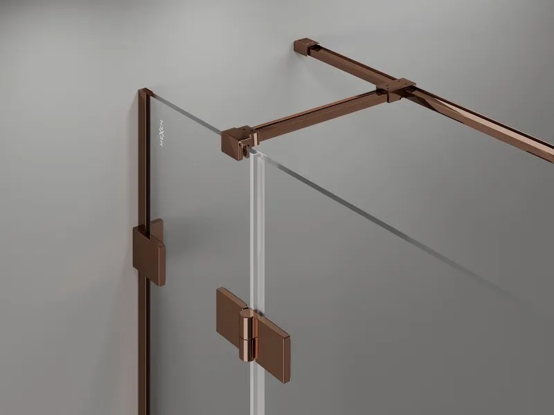 Mexen Lunar T, sklápací sprchový kút ľavý 110 x 110 cm, 8mm číre sklo, profil ružové zlato, 834T-110-110-60-00-L