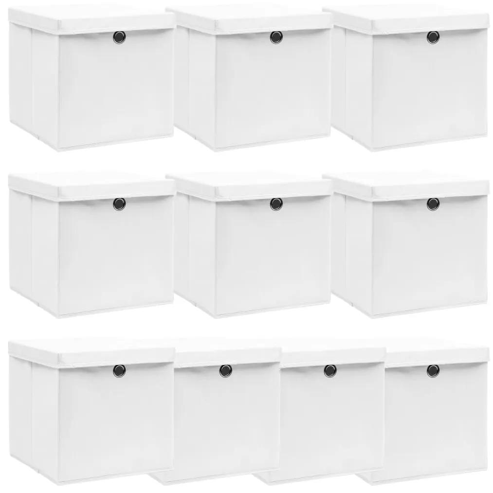 vidaXL Úložné boxy s vrchnákmi 10 ks biele 32x32x32 cm látkové | BIANO