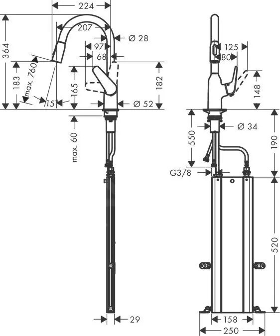 Hansgrohe Focus M42, drezová batéria M4216-H180 s výsuvnou spŕškou, sBOX, chrómová, HAN-71821000