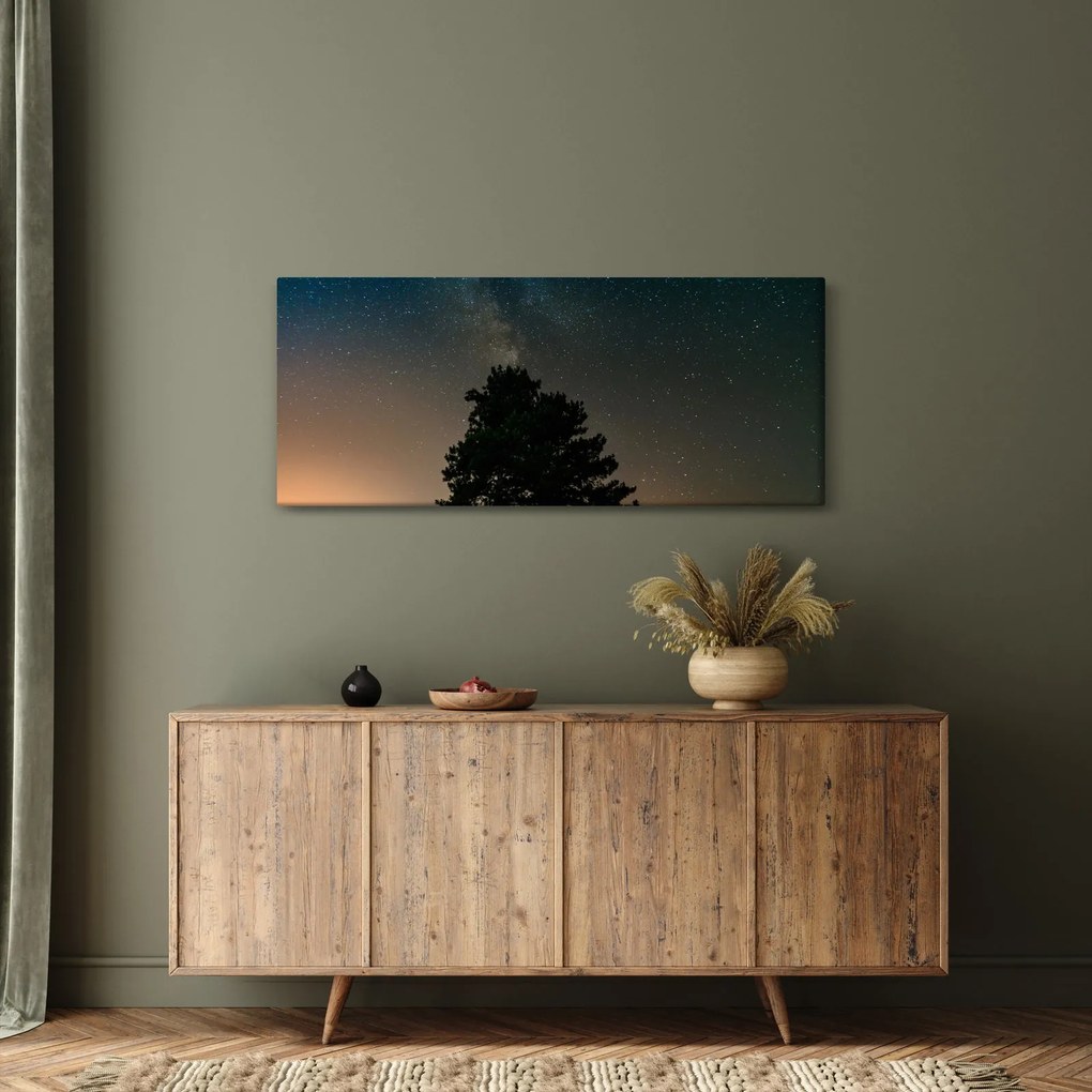 Obraz nočnej oblohy so stromami (120x50 cm)