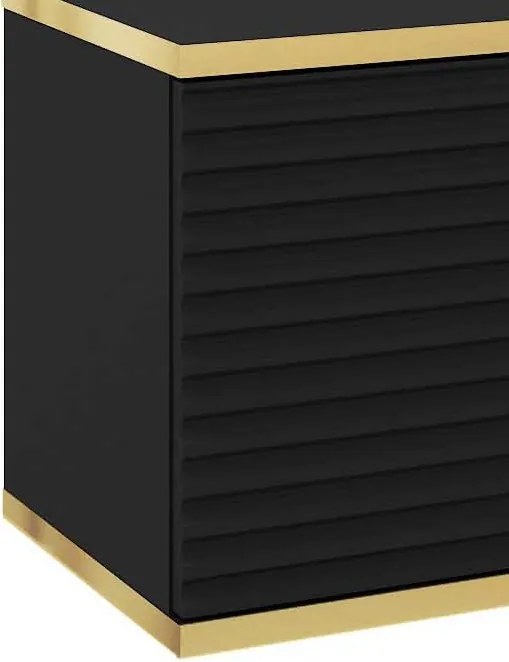 Závesná TV skrinka Orfeo, 175 cm, čierna štruktúra / zlatá