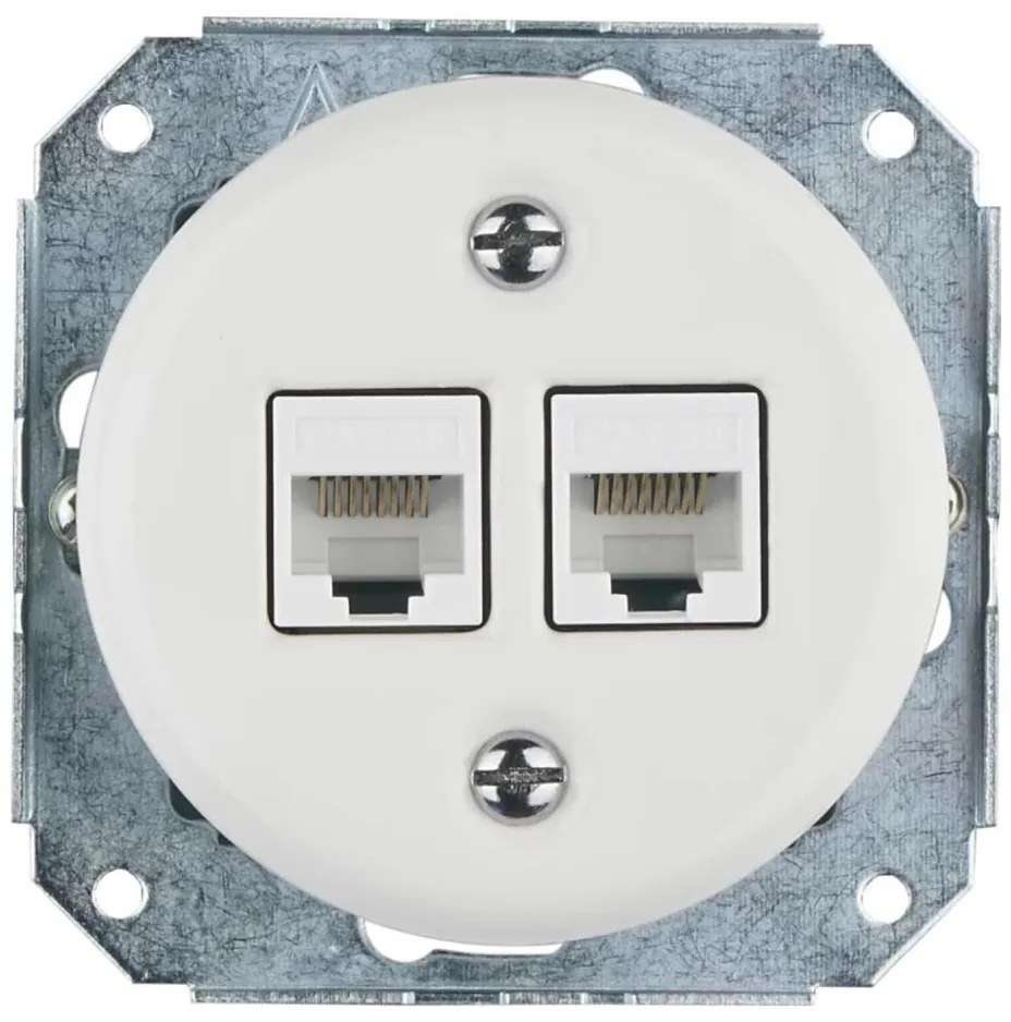 Bohemia-Design -Porcelánová retro ethernetová zásuvka bez rámčeka 2x CAT.5E biela