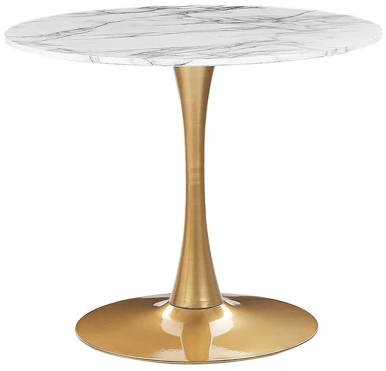 Okrúhly jedálenský stôl ⌀ 90 cm s mramorovým efektom biela/zlatá BOCA Beliani