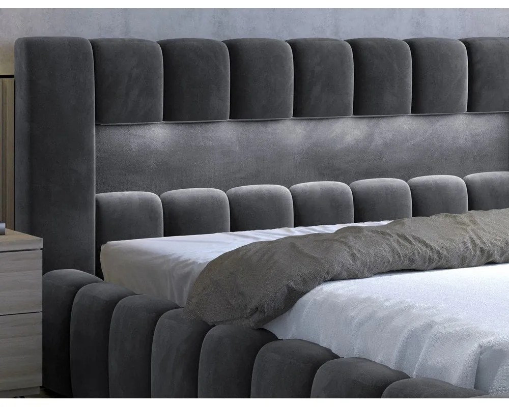 Sivá čalúnená dvojlôžková posteľ s úložným priestorom s roštom 180x200 cm Lamica – ELTAP