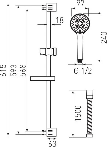 FERRO TUTTI, sprchový stĺp 61,5cm s ručnou sprchovou súpravou, chróm, N340