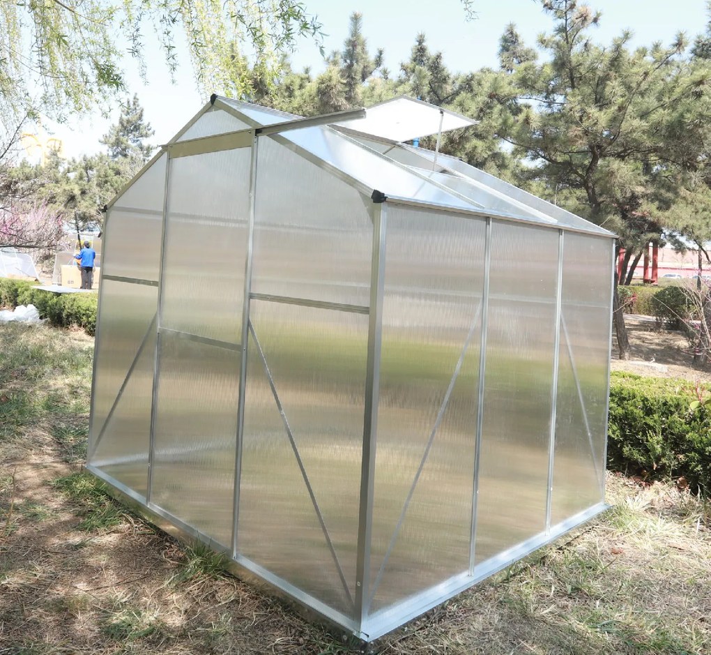 Skleník so základňou BestBerg BBGH‑606S / 3,61 m² / 190 × 190 × 194 cm / strieborná