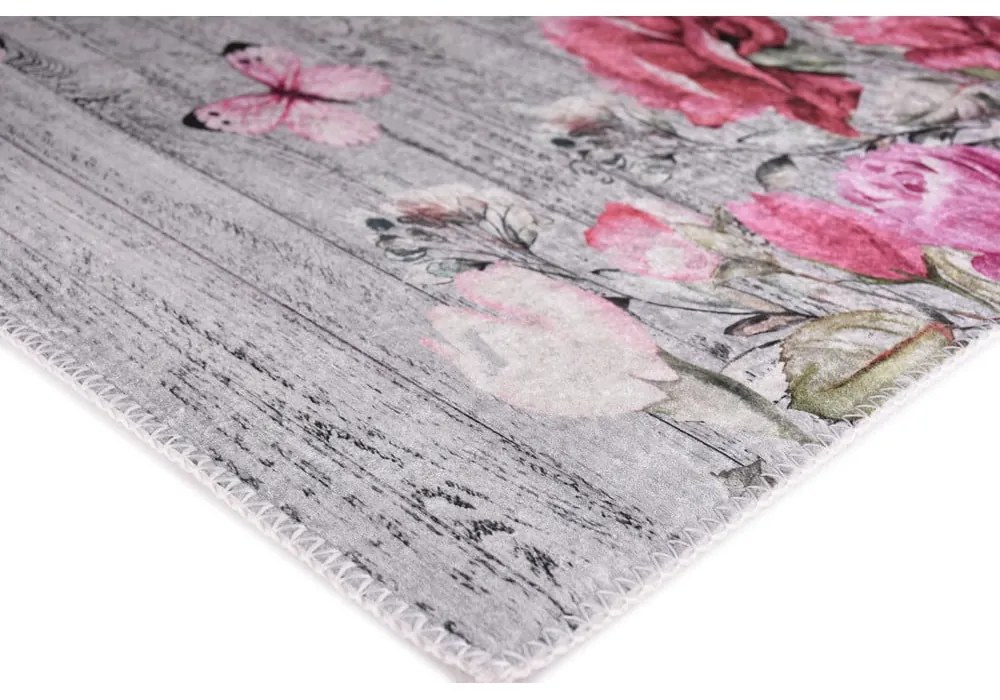 Ružovo-sivý prateľný koberec 80x150 cm Blooming Roses – Vitaus