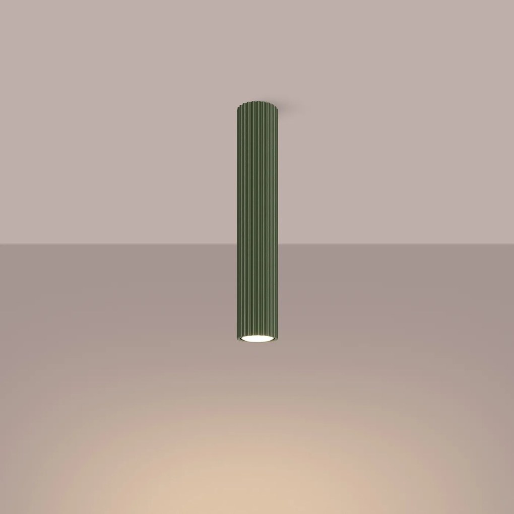 Stropné svietidlo Karbon, 1x olivovo zelené kovové tienidlo, (40 cm)