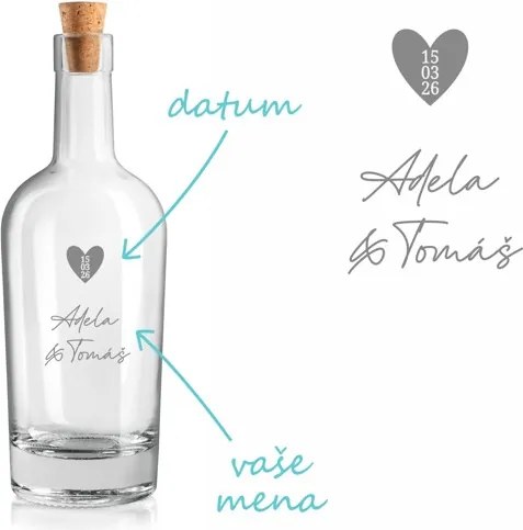 Pieskovaná fľaša IMPERIALE Dátum v srdci 0,5 l