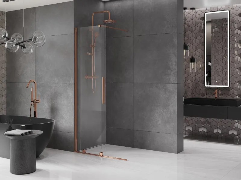 Mexen Velar, posuvné dvere do otvoru typ Walk-In 85 cm, 8mm číre sklo, ružové zlato, 871-085-000-03-60