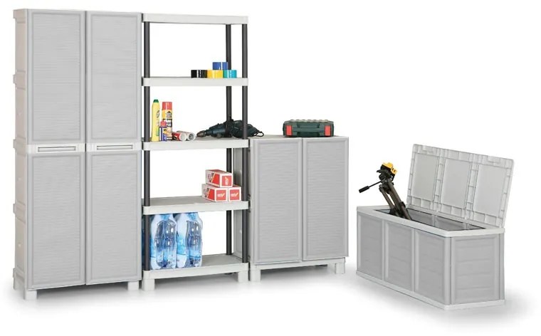 Plastová upratovacia skriňa, 700 x 390 x 1720 mm, sivá