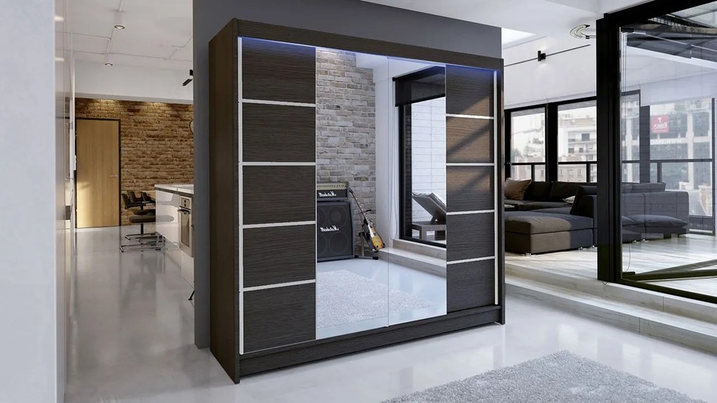 Posuvná skriňa Bar V, Farby: biela / sonoma, Osvetlenie: osvetlenie LED RGB - farebné