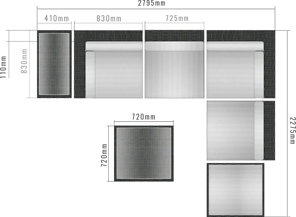 DEOKORK Ratanová variabilná zostava SEVILLA pre 5 osob (antracit)