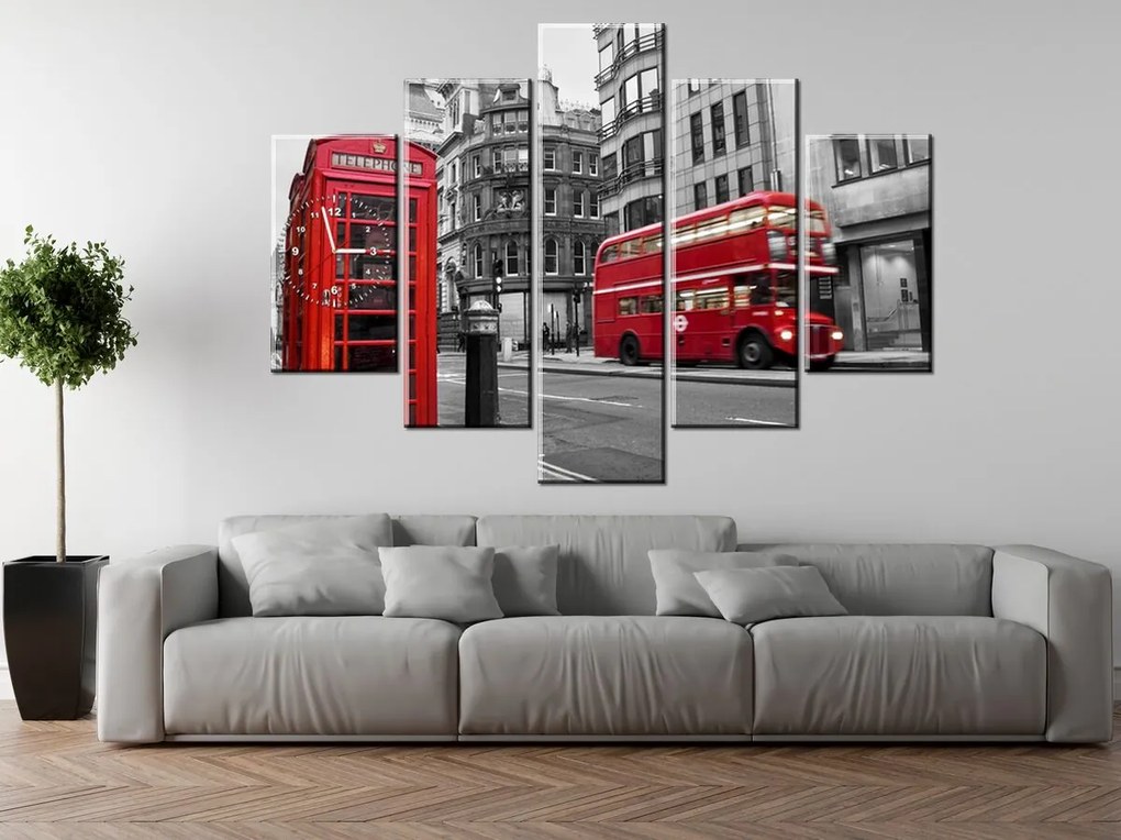 Gario Obraz s hodinami Telefónna búdka v Londýne UK Veľkosť: 150 x 105 cm