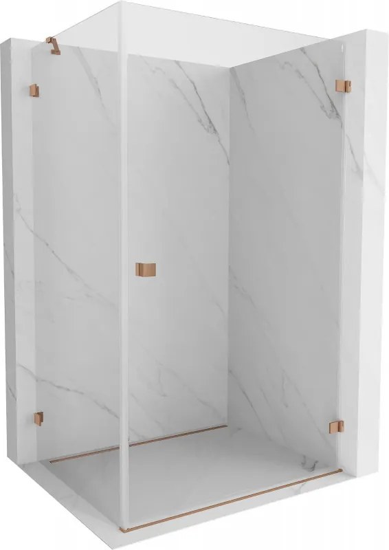 Mexen Lunar-B, pravostranný výklopný sprchový kút 100 x 70 cm, 8mm číre sklo, profil medená matná, 832-100-070-65-00-P