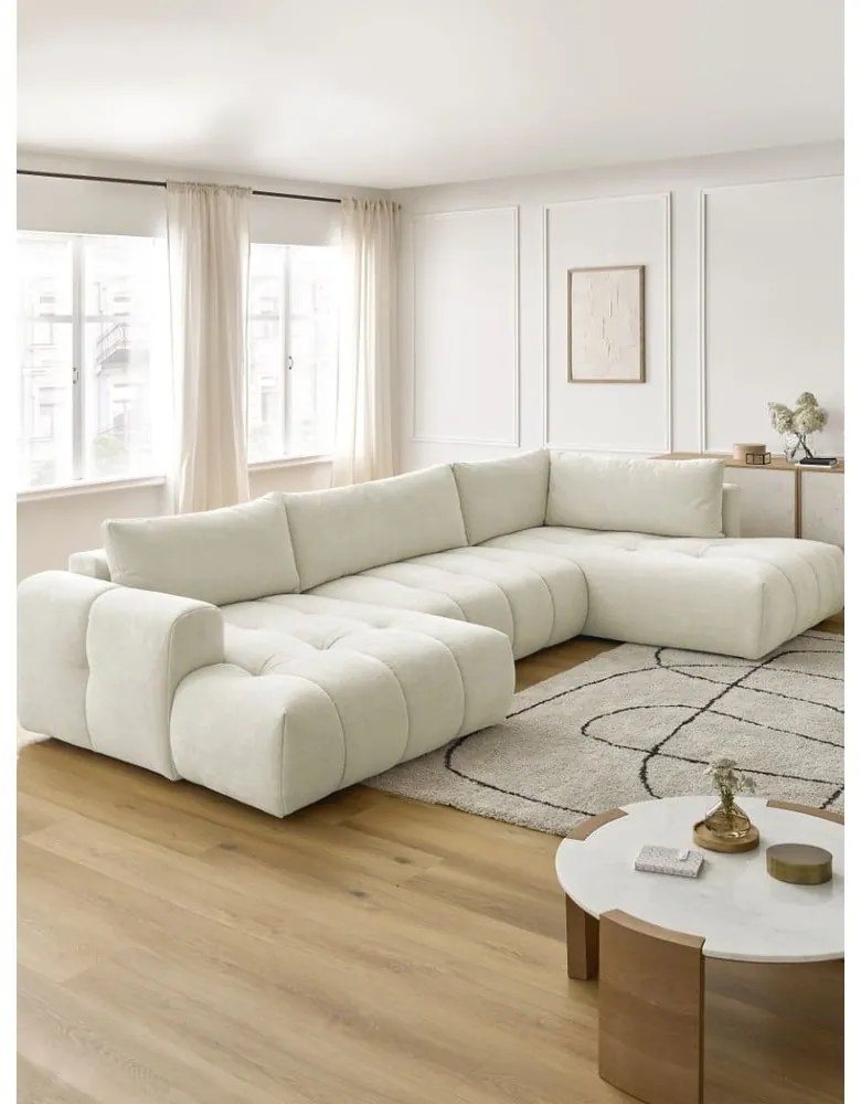 Béžová rozkladacia/s úložným priestorom rohová pohovka (pravý roh/do tvaru "U") Fuji – Bobochic Paris