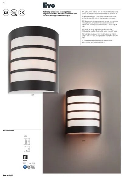 Redo 9001 - Vonkajšie nástenné svietidlo EVO 1xE27/11W/230V IP44