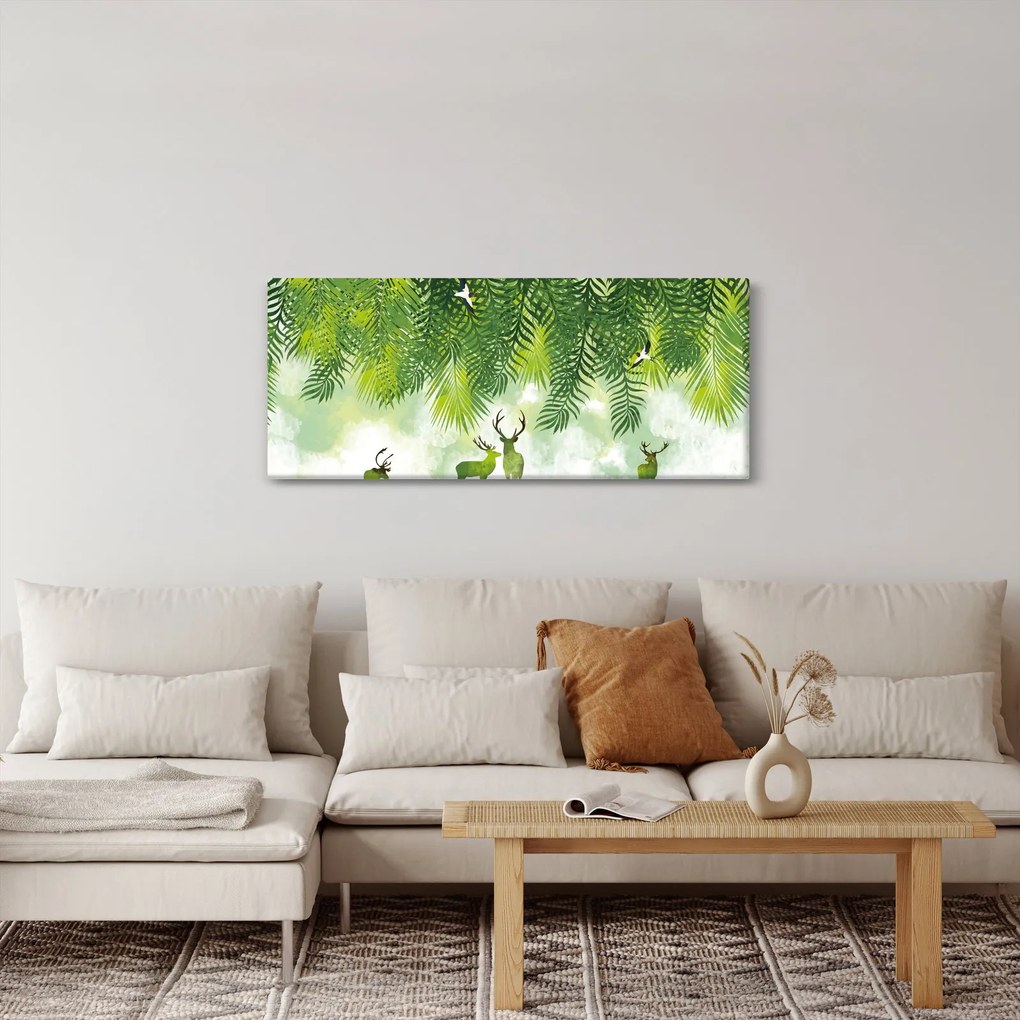 Obraz - Jelene v lese (120x50 cm)