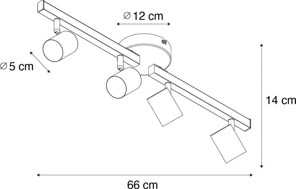 Stropný reflektor čierny GU10 50mm 4-svetlá vrátane podsvietenia - Back Up