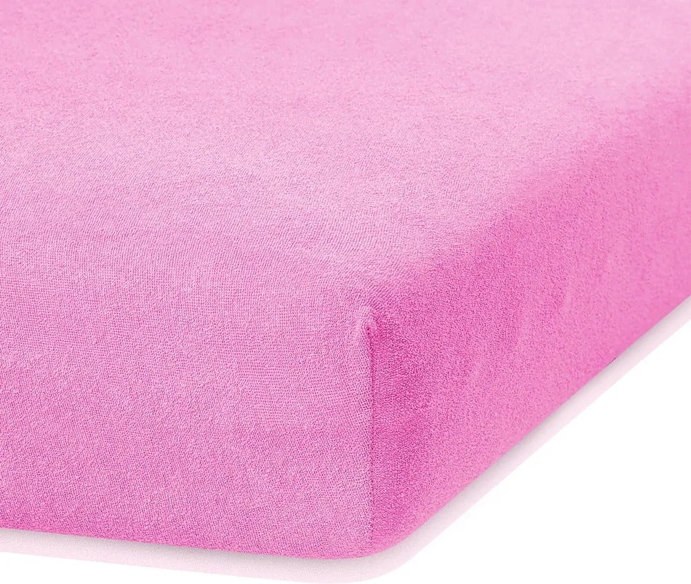 Ružová elastická plachta s vysokým podielom bavlny AmeliaHome Ruby, 200 x 160-180 cm