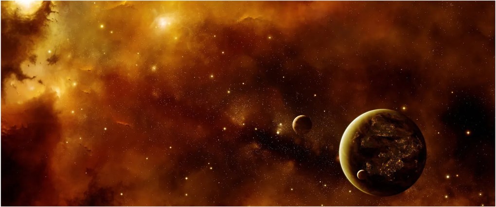 Obraz - Planéty s hmlovinou (120x50 cm)