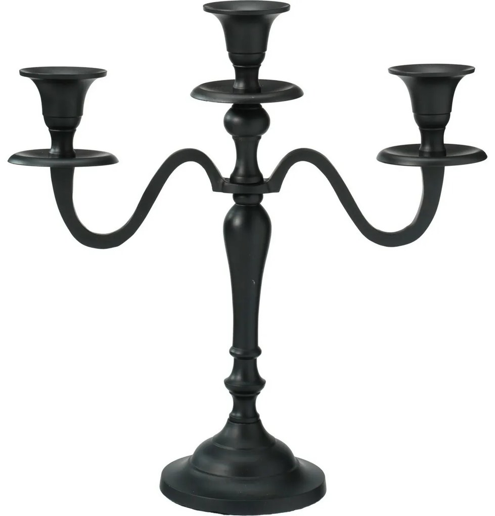 Kovový svietnik 3-ramenný 29x10x30 cm, farba čierna, dekor 1
