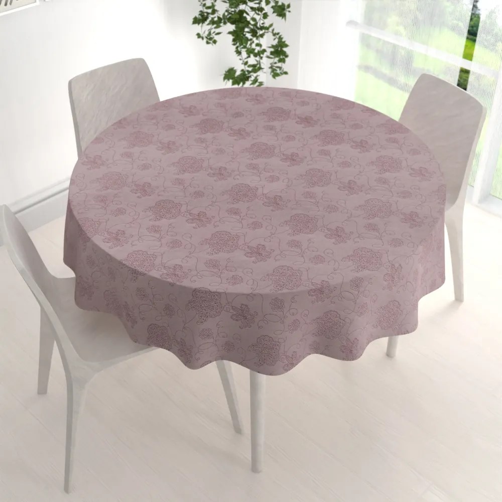 Biante Teflónový okrúhly obrus TF-077 Kvetované ornamenty na staroružovom Ø 100 cm