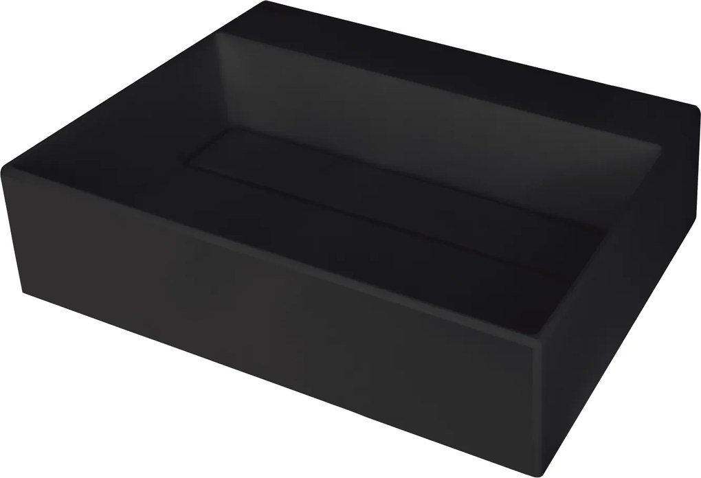 Deante Correo, granitové umývadlo na dosku s poličkou pod batériu a krycou doskou 500x400x130 mm, čierna, CQR_NU5M