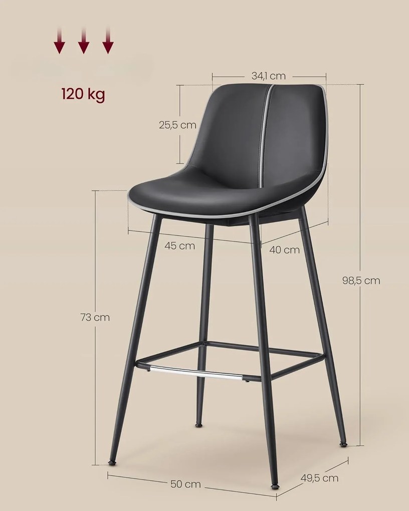 Sada dvou barových židlí VASAGLE PLACES II 98,5 cm černá