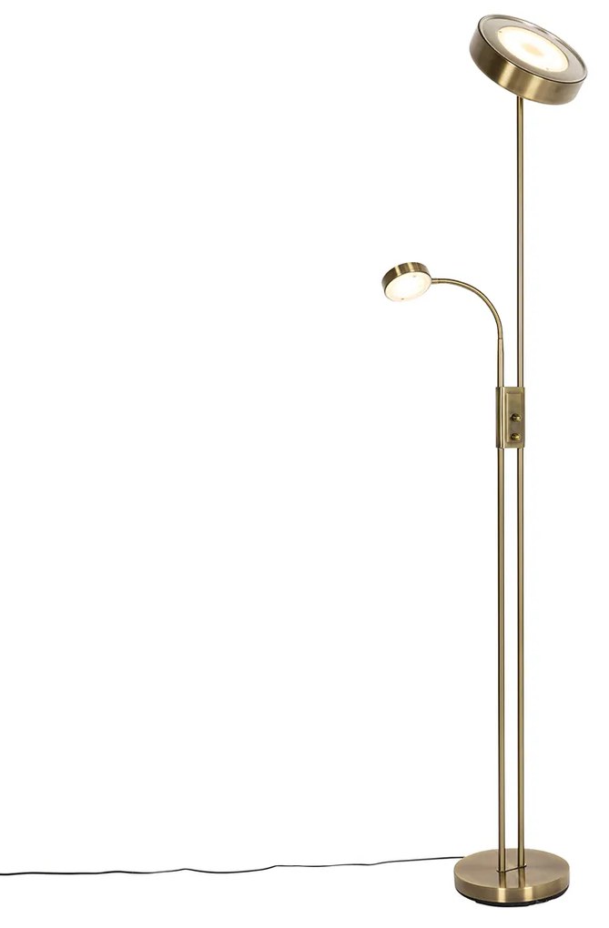 Stojaca lampa bronzová vrátane LED a stmievača s lampou na čítanie - Kelso