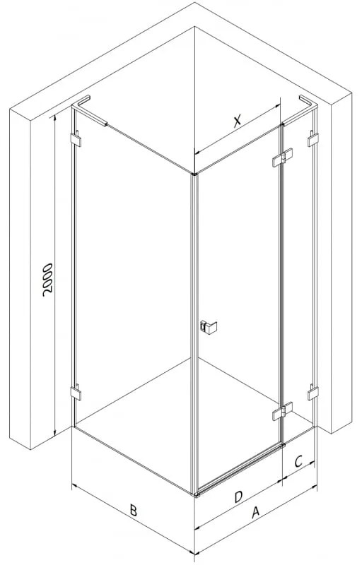 Mexen Lunar, L pravý výklopný sprchový kút 95 x 90 cm, 8mm číre sklo, grafitový profil, 834L-095-090-95-00-P