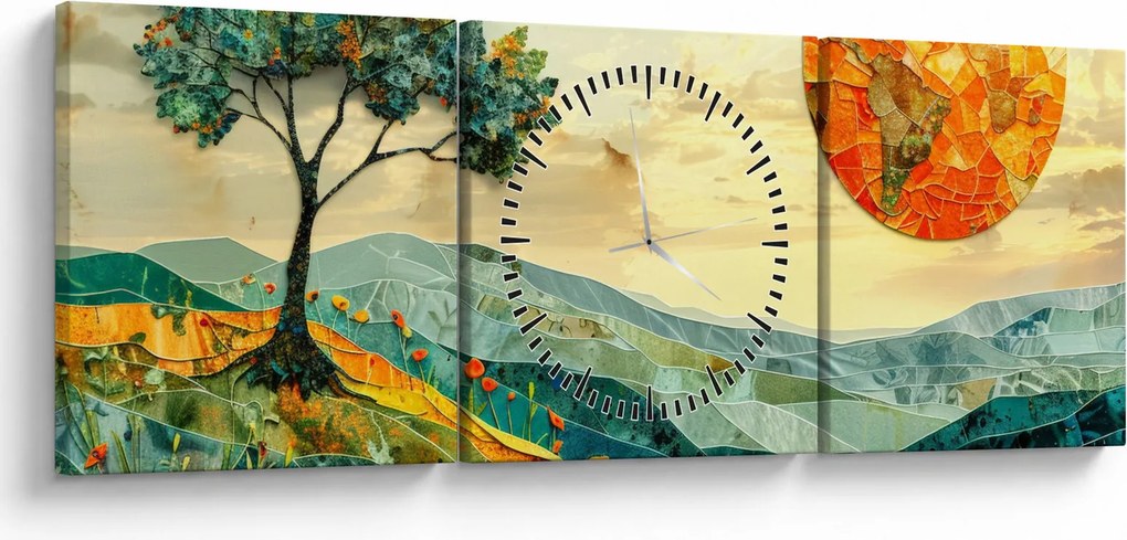 Obraz - Ilustrácia krajiny (s hodinami) (90x30 cm)