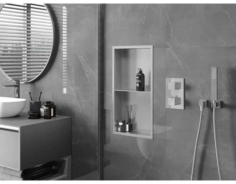 Mexen X-Wall-R, polička na zapustenie na obklad s golierom 60 x 30 cm, oceľová, 1910603010S