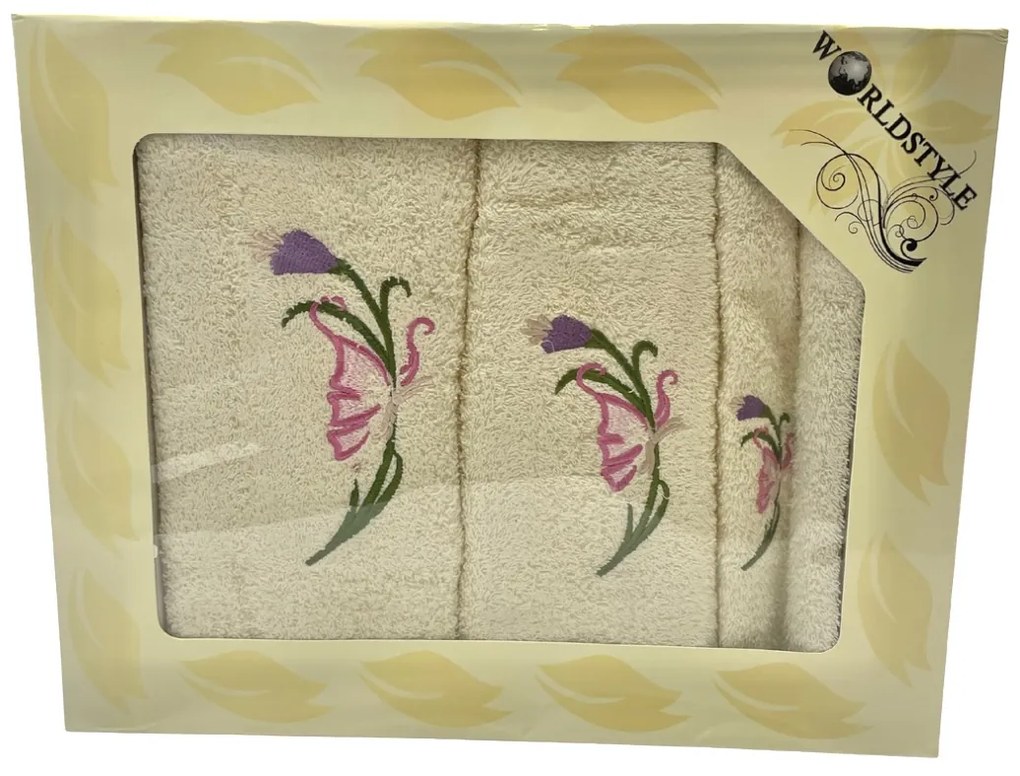 Darčekové balenie 3 kusov osušky 70x140cm a uterákov 50x100cm, 30x50cm Krémové TiaHome