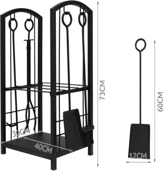 Kaminer PK011 Kôš na drevo a krbové náradie 30x40x73cm čierna