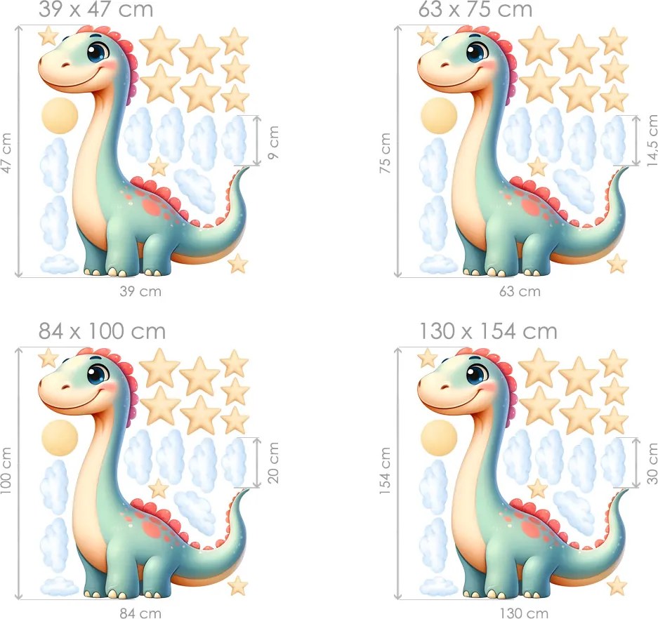Dinosaurík textilní prelepiteľná nálepka na stenu hárok 39 x 47 cm