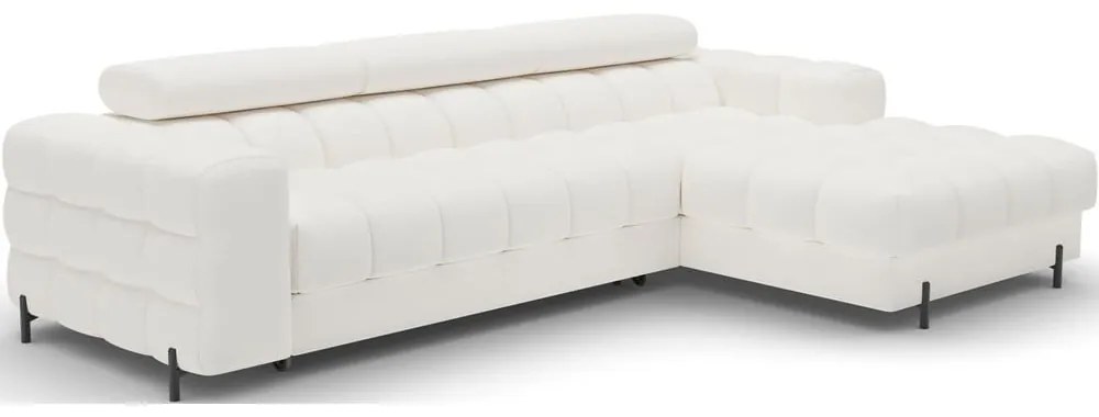 Krémovobiela rozkladacia/s úložným priestorom rohová pohovka z textílie buklé (pravý roh/s leňoškou) Felro – ELTAP