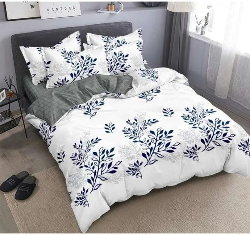 DomTextilu Biele posteľné obliečky s potlačou listov 3 časti: 1ks 160 cmx200 + 2ks 70 cmx80 Biela 38213-179714