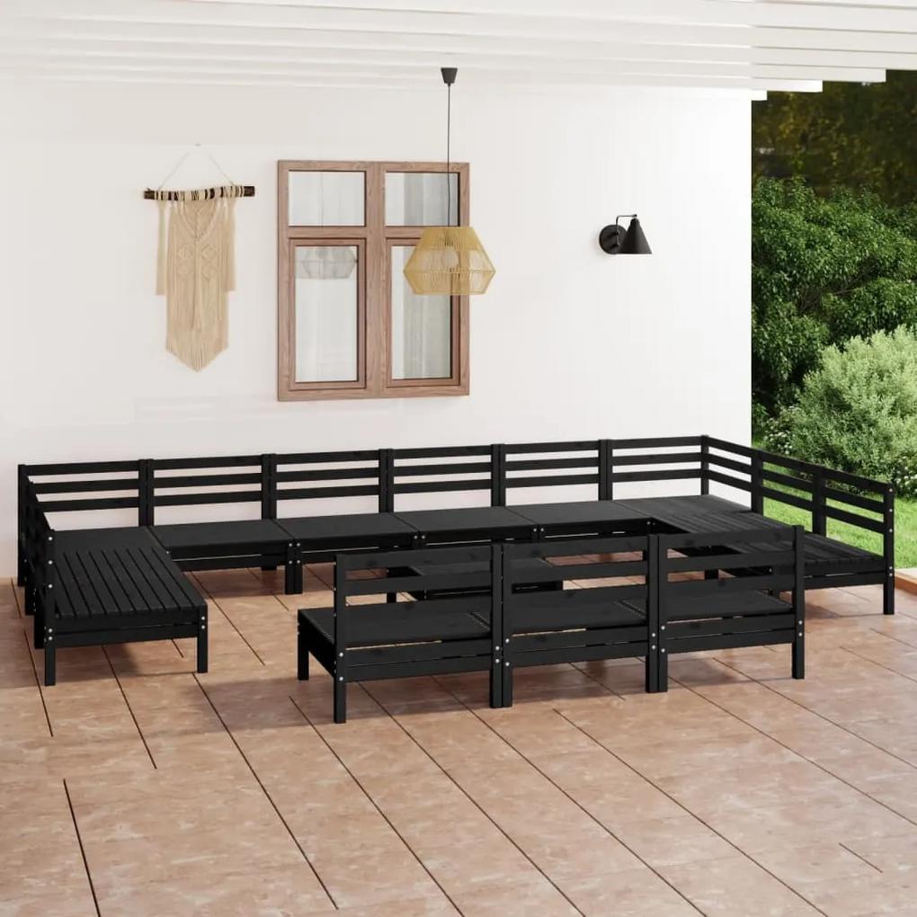 14-dielna záhradná sedacia súprava čierna borovicový masív 3083473
