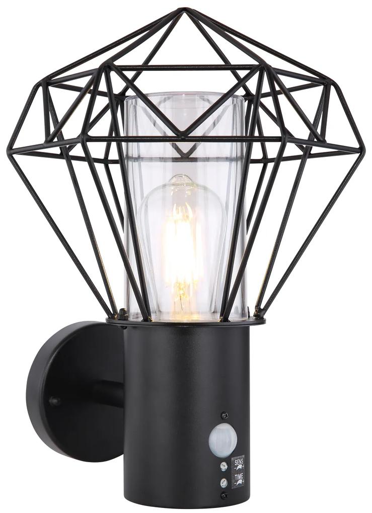 GLOBO Vonkajšie nástenné LED osvetlenie s čidlom HORACIA, 1xE27, 15W, čierne